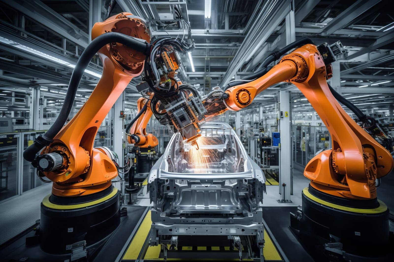 Automated assembly line production of electric vehicles or other cars