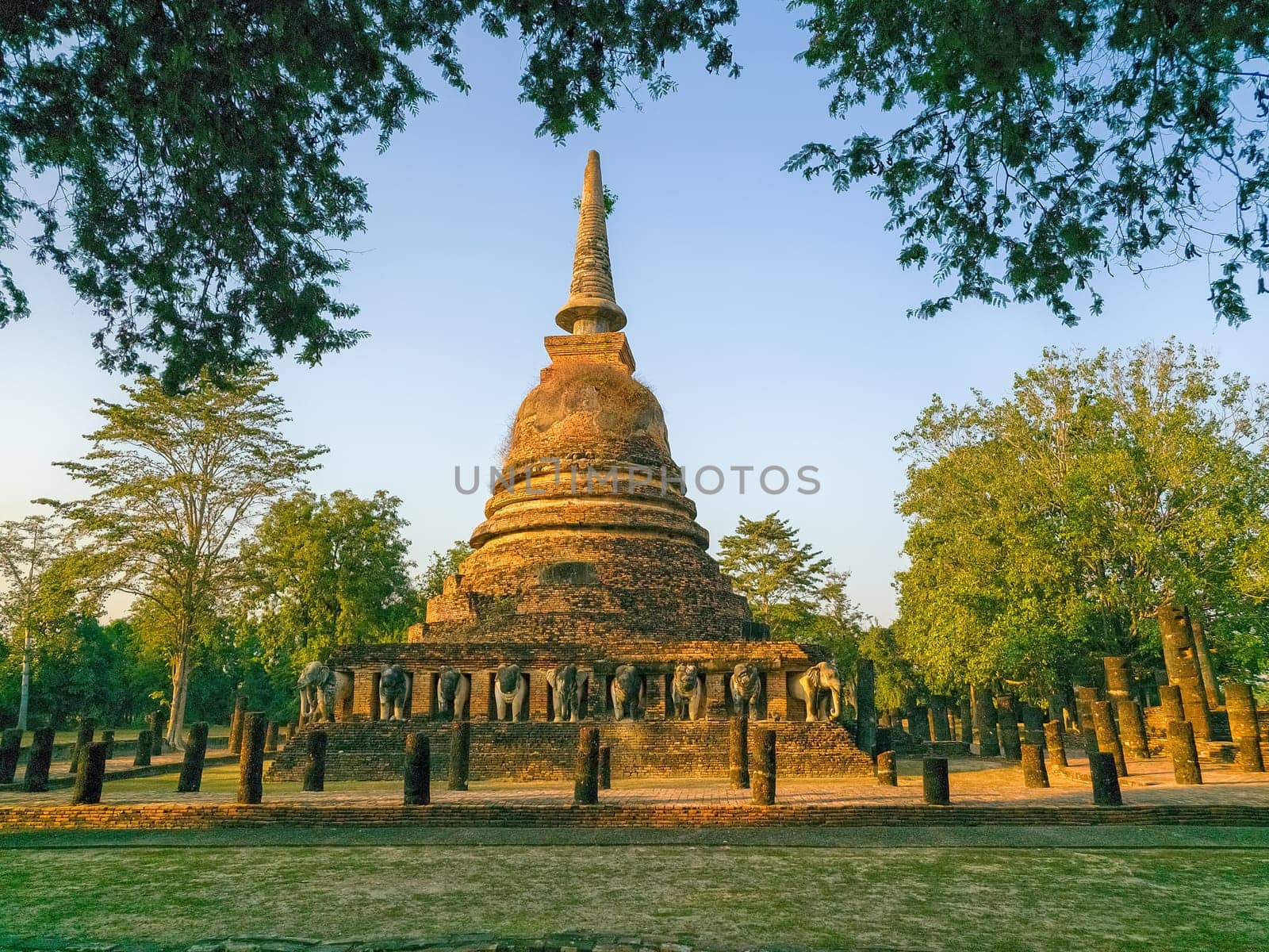 Wat Chang Lom at Sukhothai historic park by day, Thailand