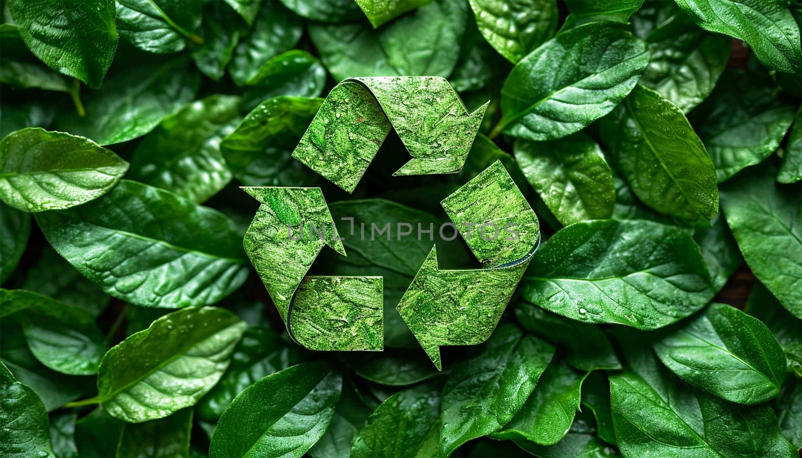 Recycle sign with green leaves. Biodegradable recyclable plastic free package icon. Bio recyclable degradable label logo template Copy space Space for text