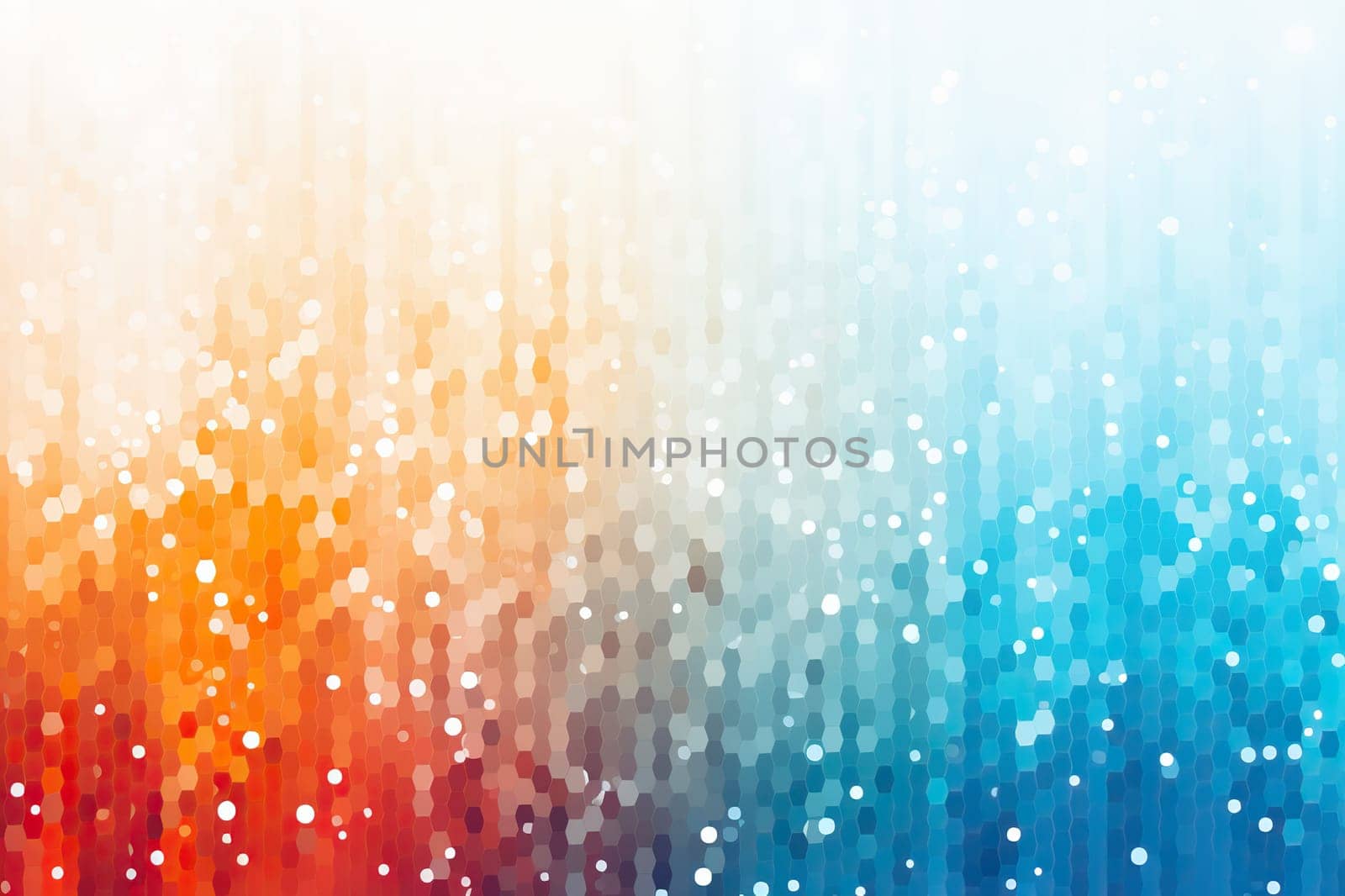 Abstract pixel gradient background in orange and blue tones.