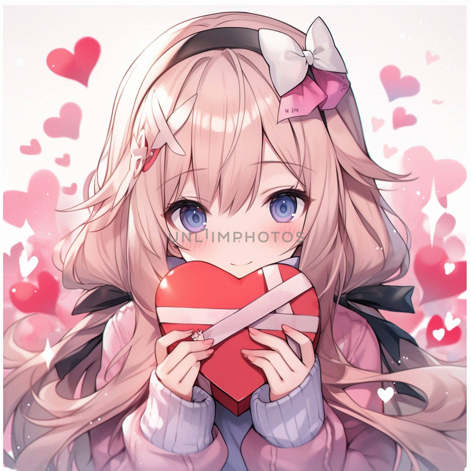A beautiful girl full of love in the Anime style. A beautiful drawing for Valentine's Day. High quality illustration