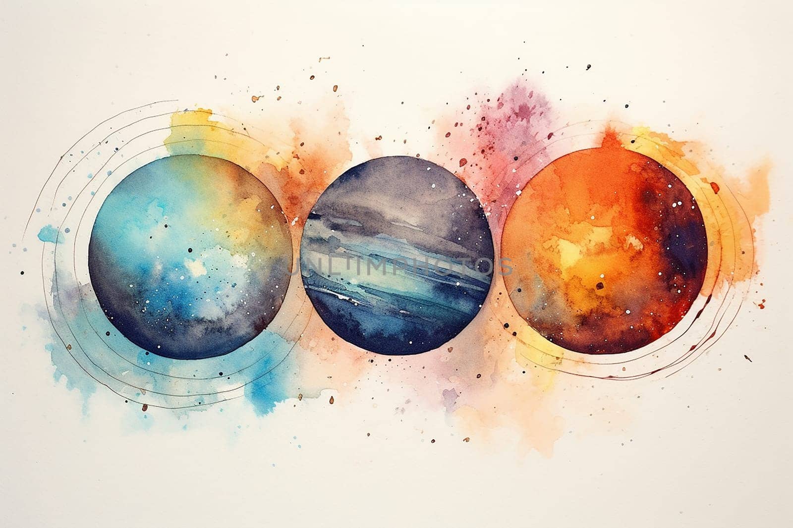 Artistic representation of planets in various colors against a starry background
