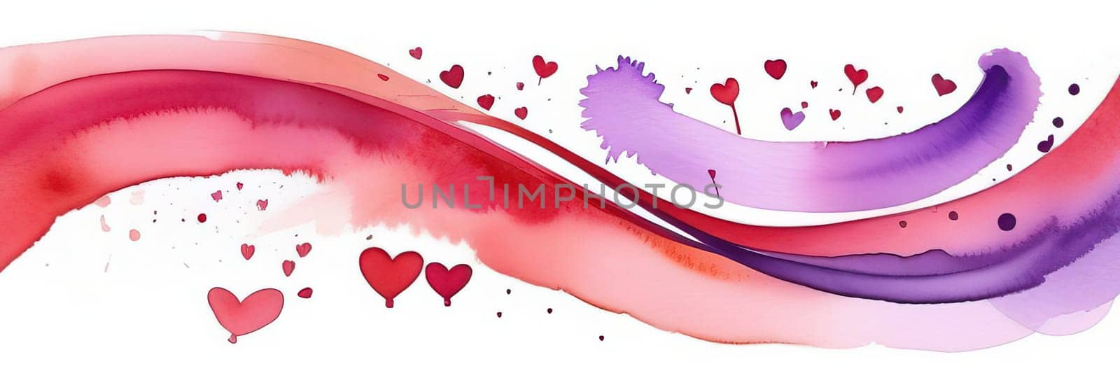 Valentines day watercolor abstract pink, red hearts pastel background banner. Perfect for Valentines Day card, romantic themed design, voucher, greeting card, wrapping paper. Concept love. Copy space. by Angelsmoon