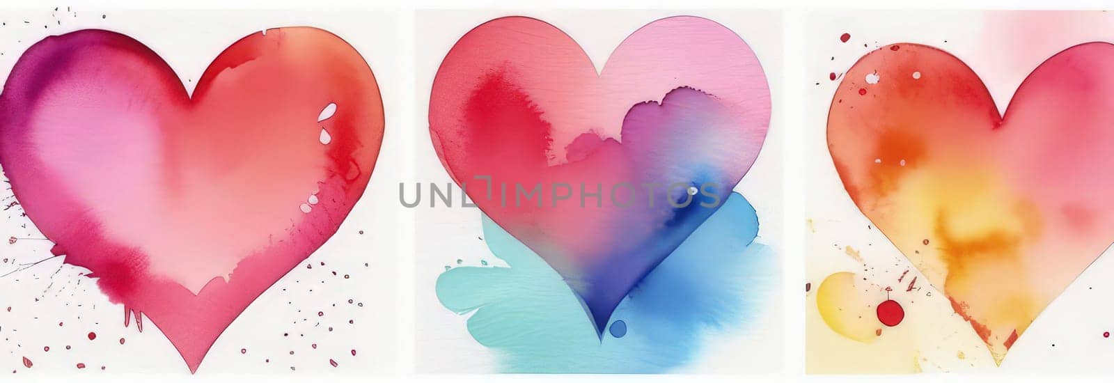 Valentines day watercolor abstract pink, red hearts pastel background banner. Perfect for Valentines Day card, romantic themed design, voucher, greeting card, wrapping paper. Concept love. Copy space
