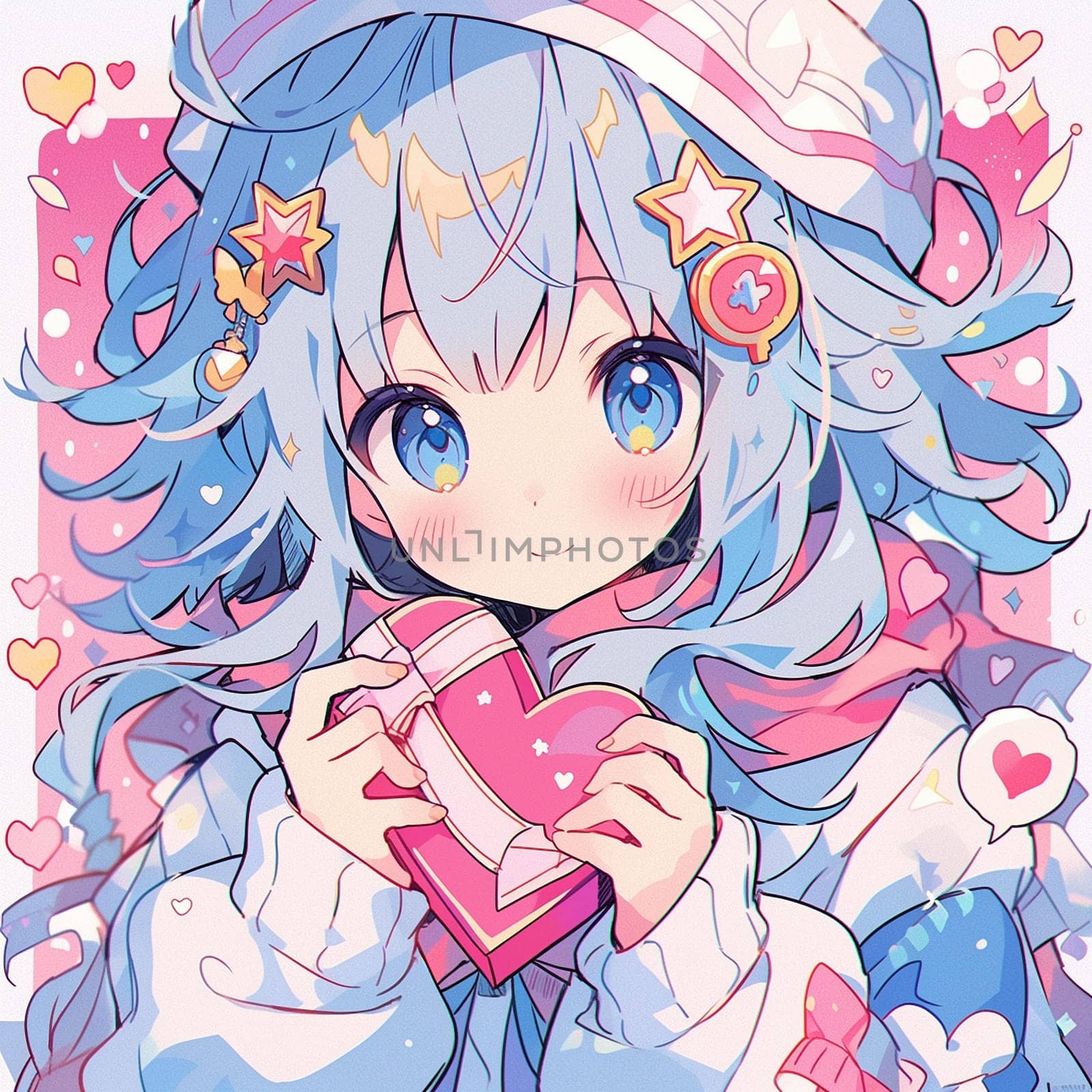 A beautiful girl full of love in the Anime style. A beautiful drawing for Valentine's Day. High quality illustration