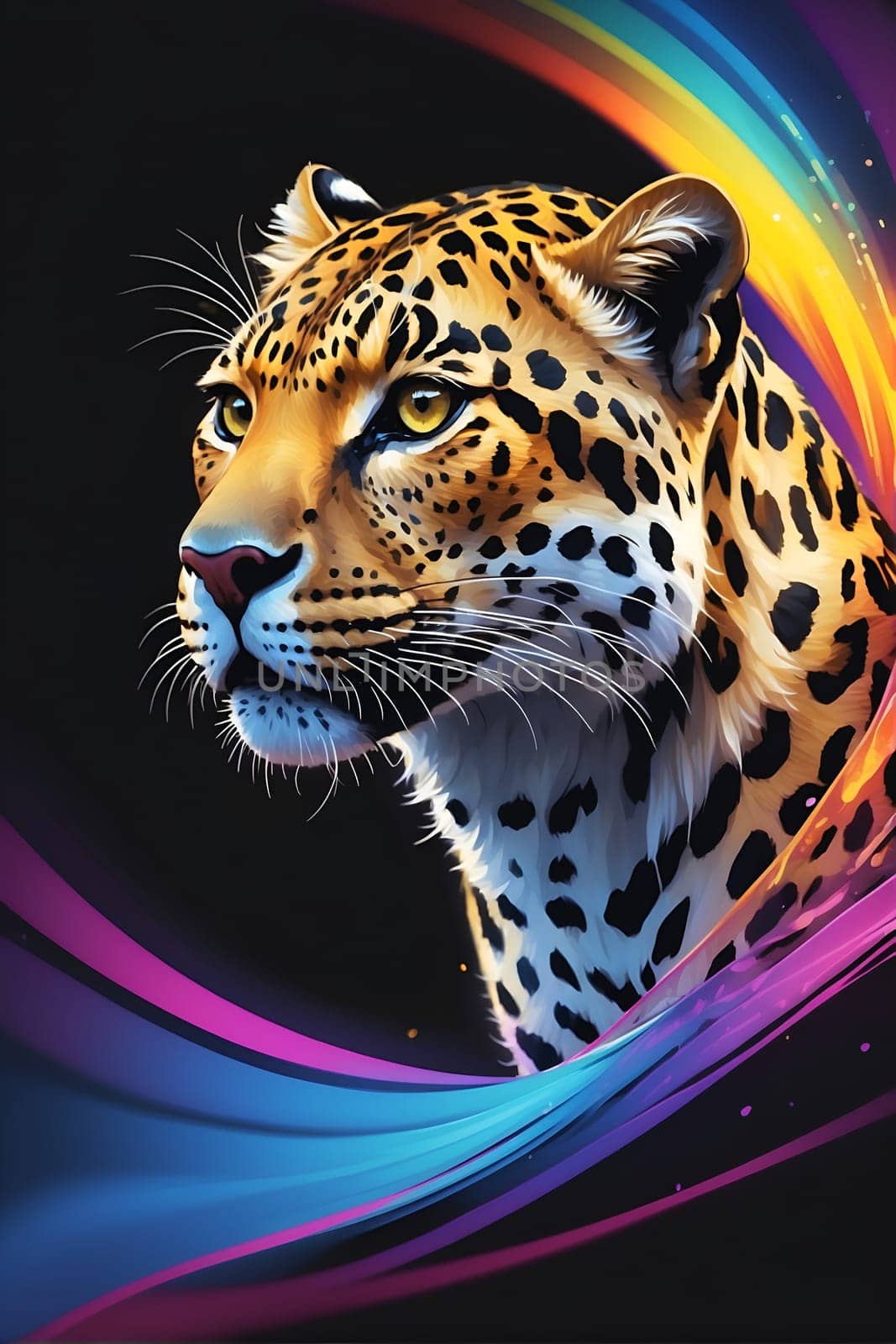 Painting of a Leopard on a Black Background - Majestic Wildlife Artwork. Generative AI. by artofphoto