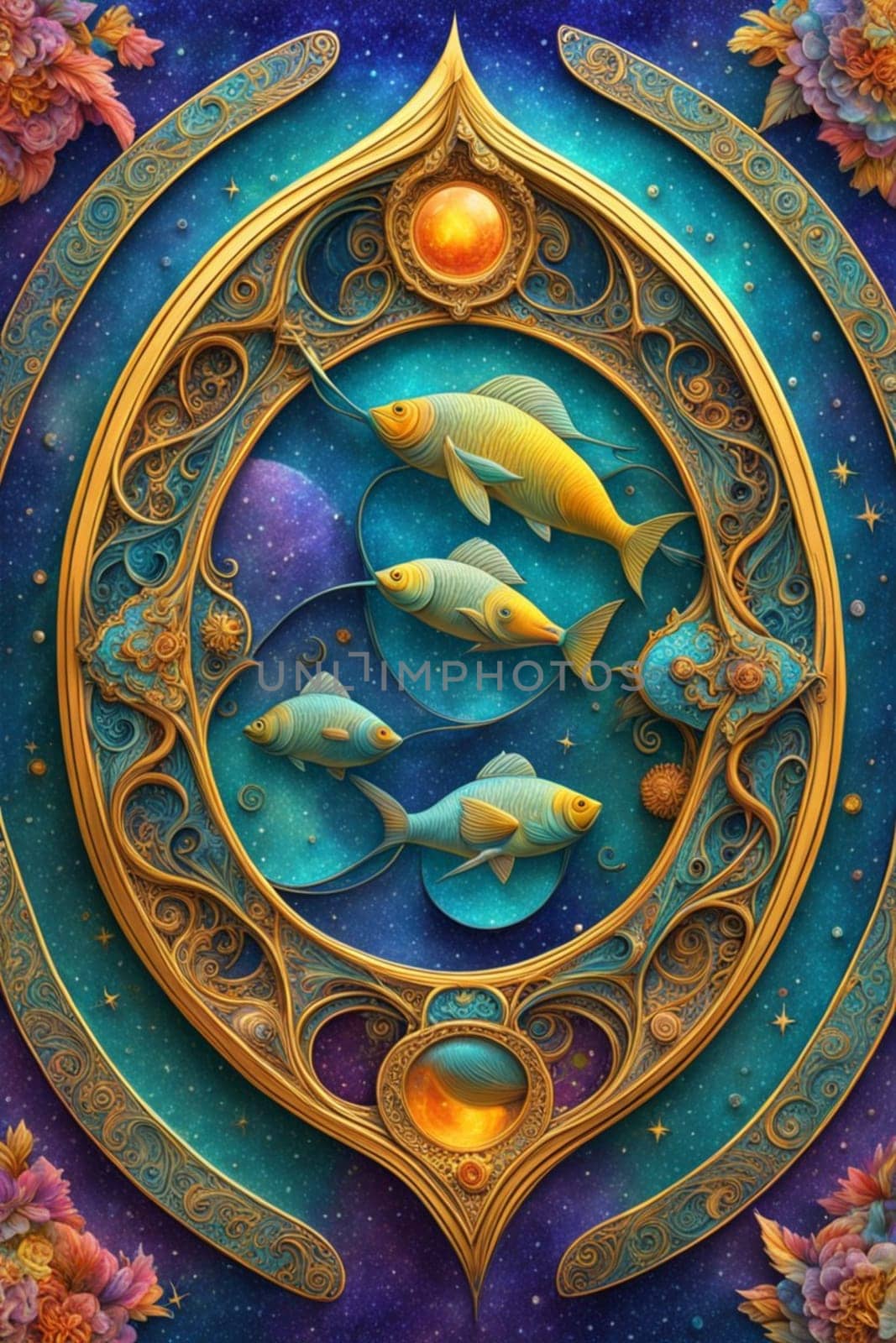 pisces fishes zodiac astral card poster illustration by verbano