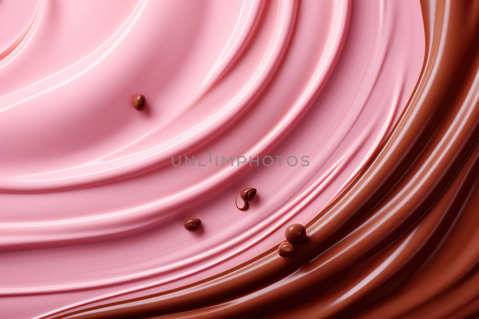 Pink chocolate background. Top view of mixing berry cream and chocolate.