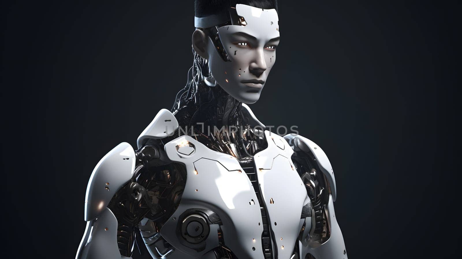 robot humanoid made of metal, generative ai. High quality photo