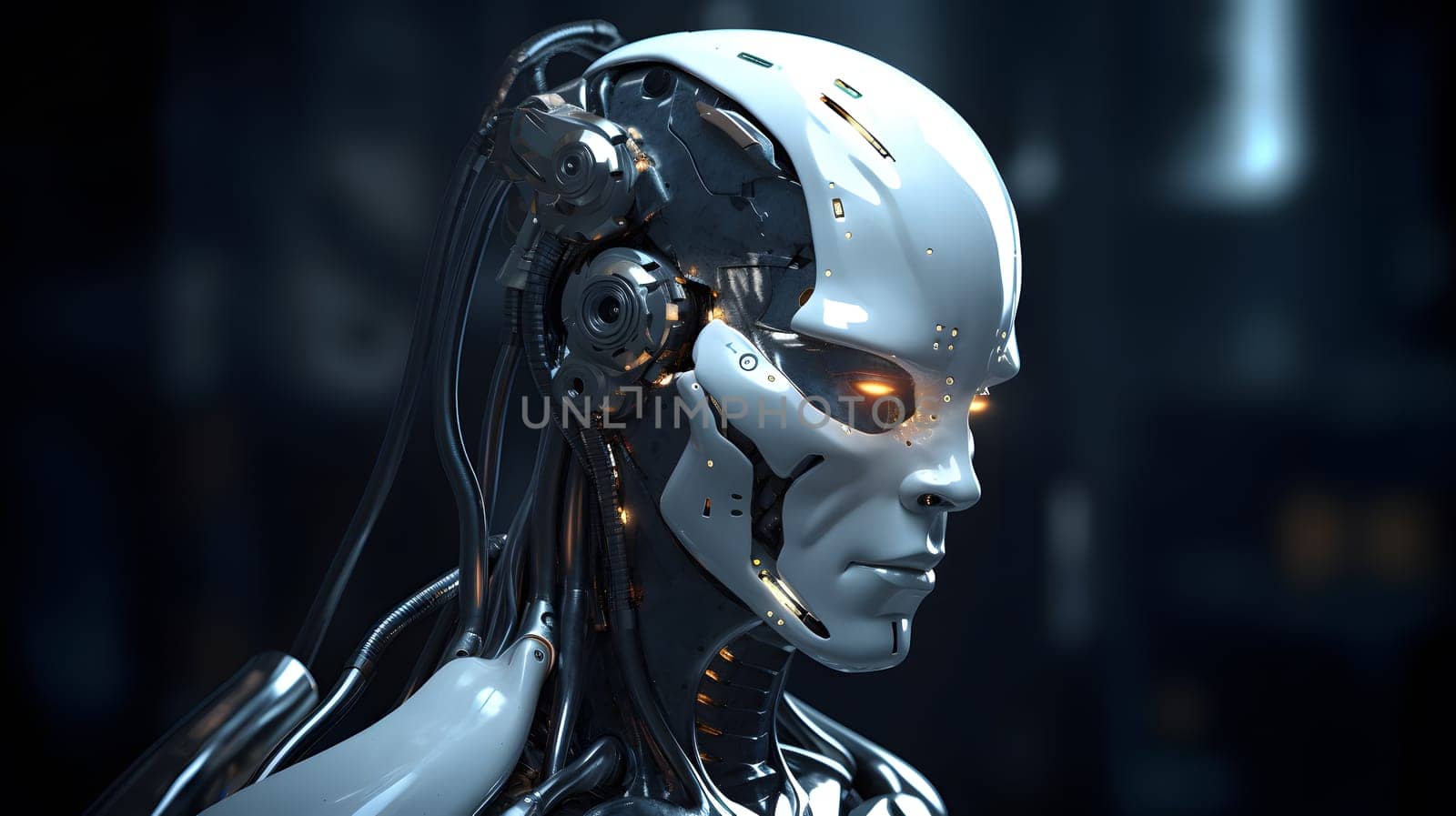 robot humanoid made of metal, generative ai by Chechotkin
