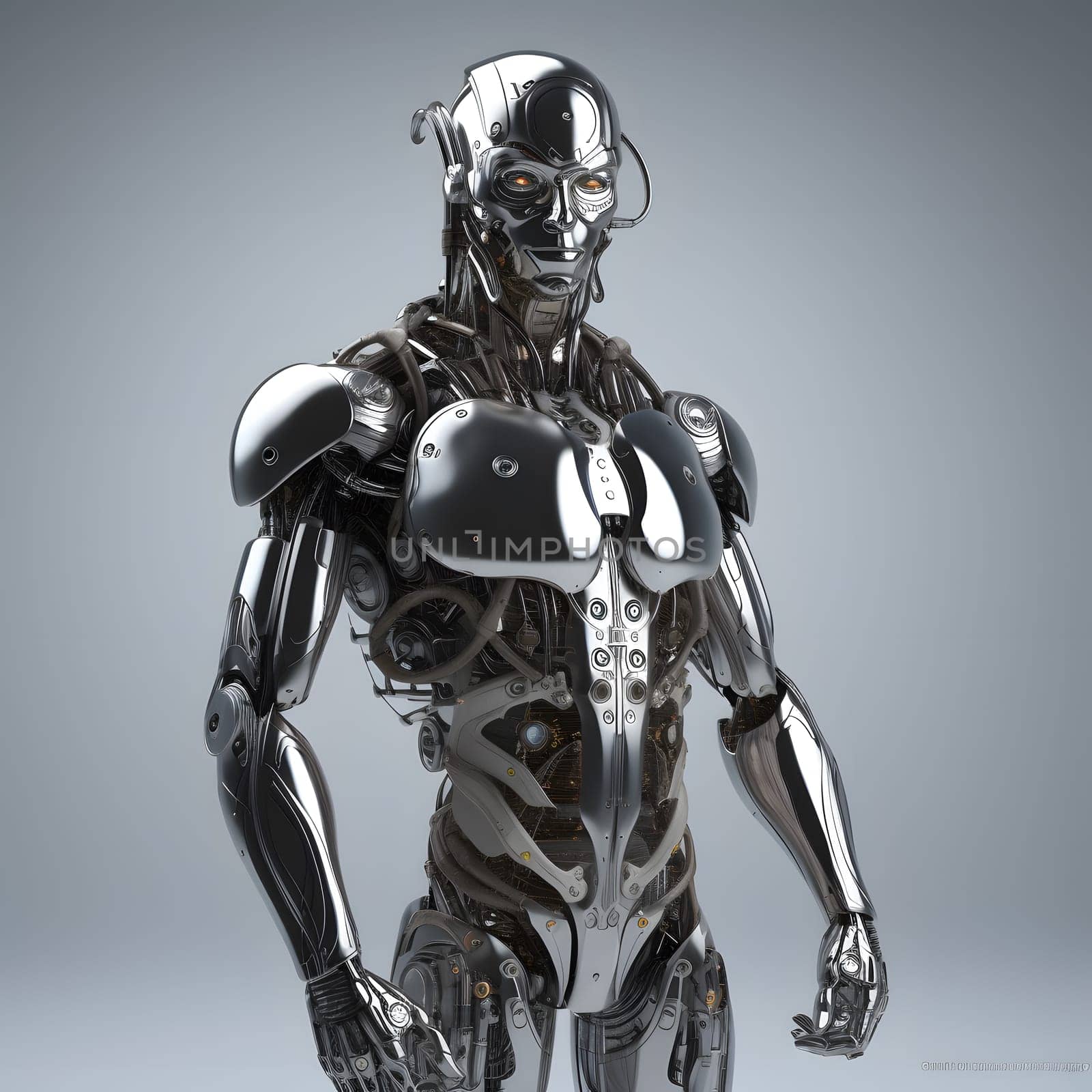 robot humanoid made of metal, generative ai. High quality photo