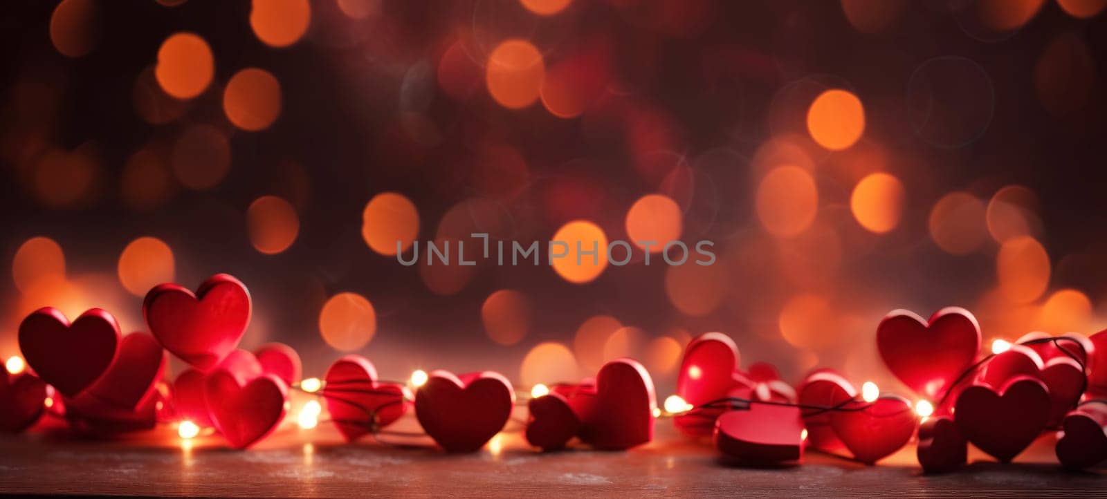 Romantic Red Hearts with Festive Bokeh Lights by andreyz