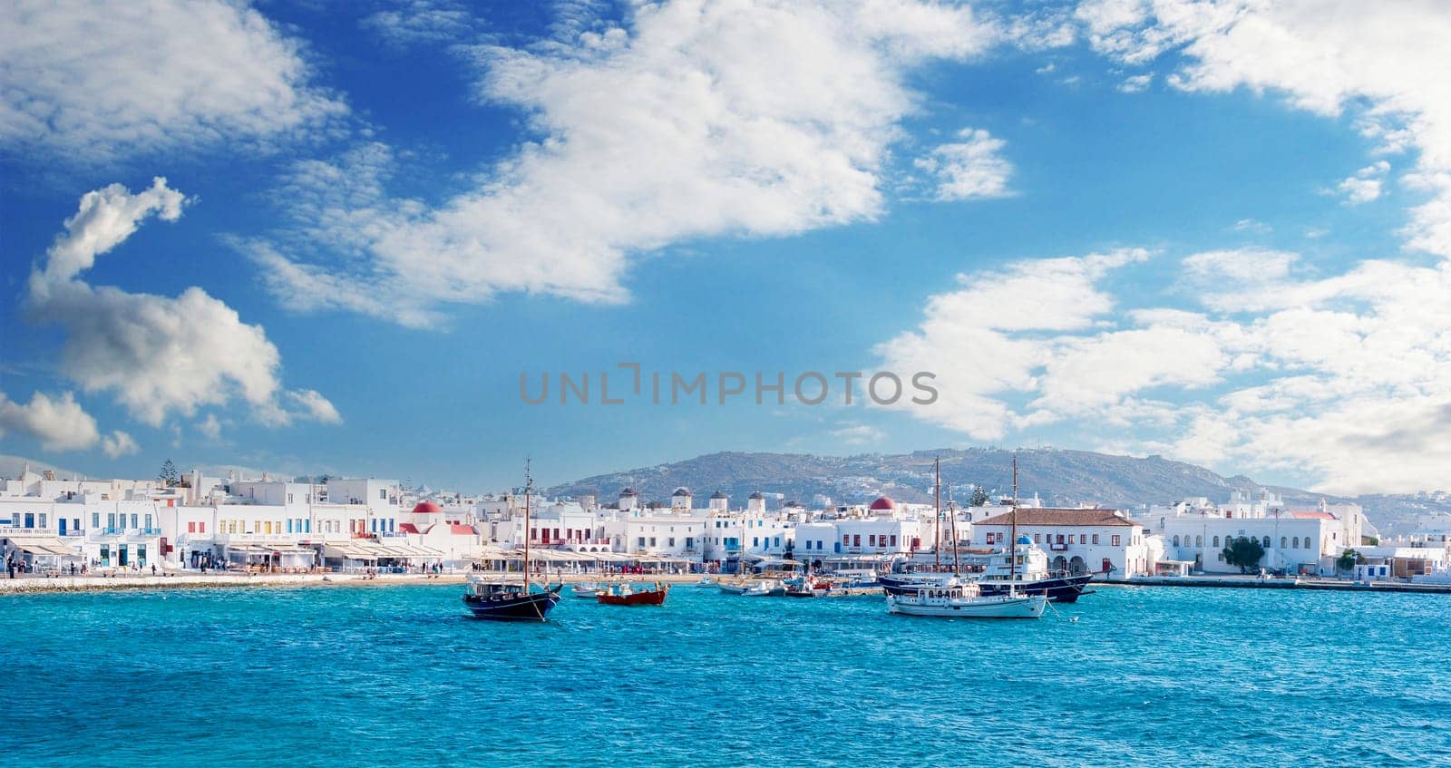 Exciting lanscape of tranquoise sea bay with mountainious greece island by tan4ikk1