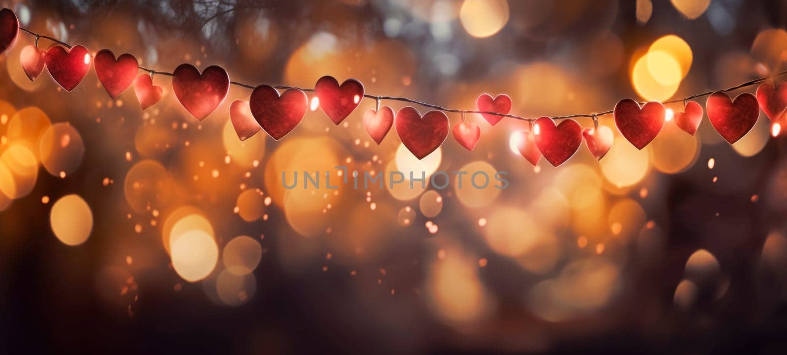 Enchanting Heart Garland with Soft Bokeh Lights.