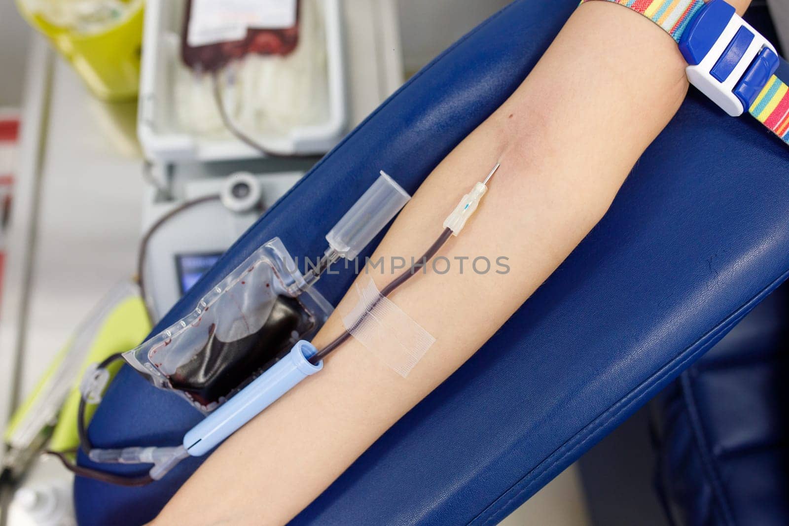 blood donor, gives blood in the laboratory. High quality photo