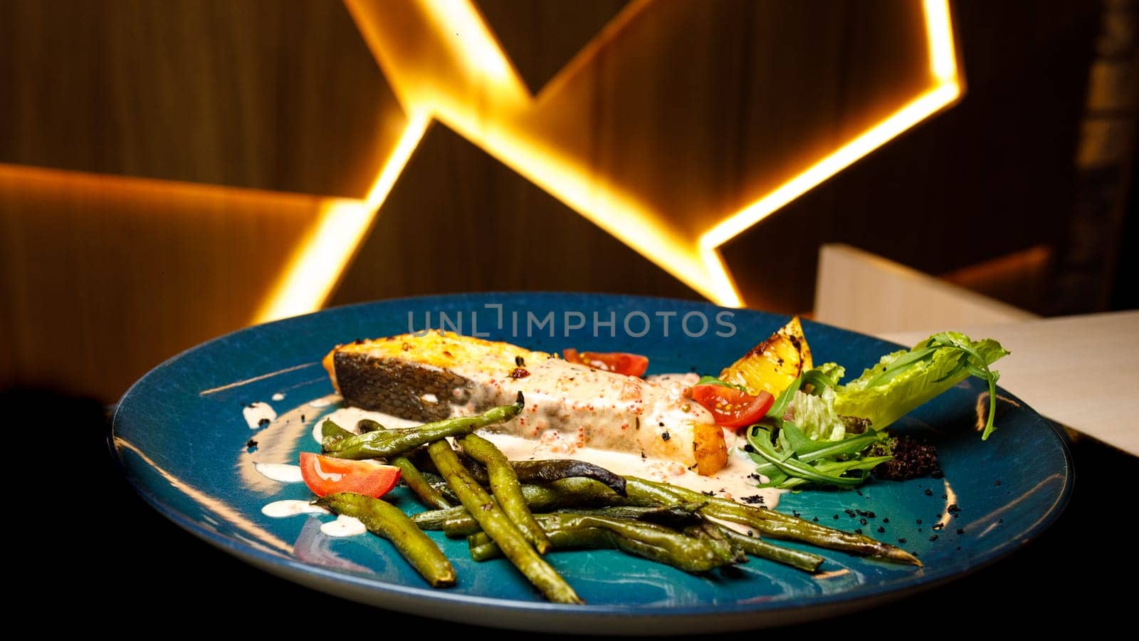 dish red fish and vegetables. High quality photo