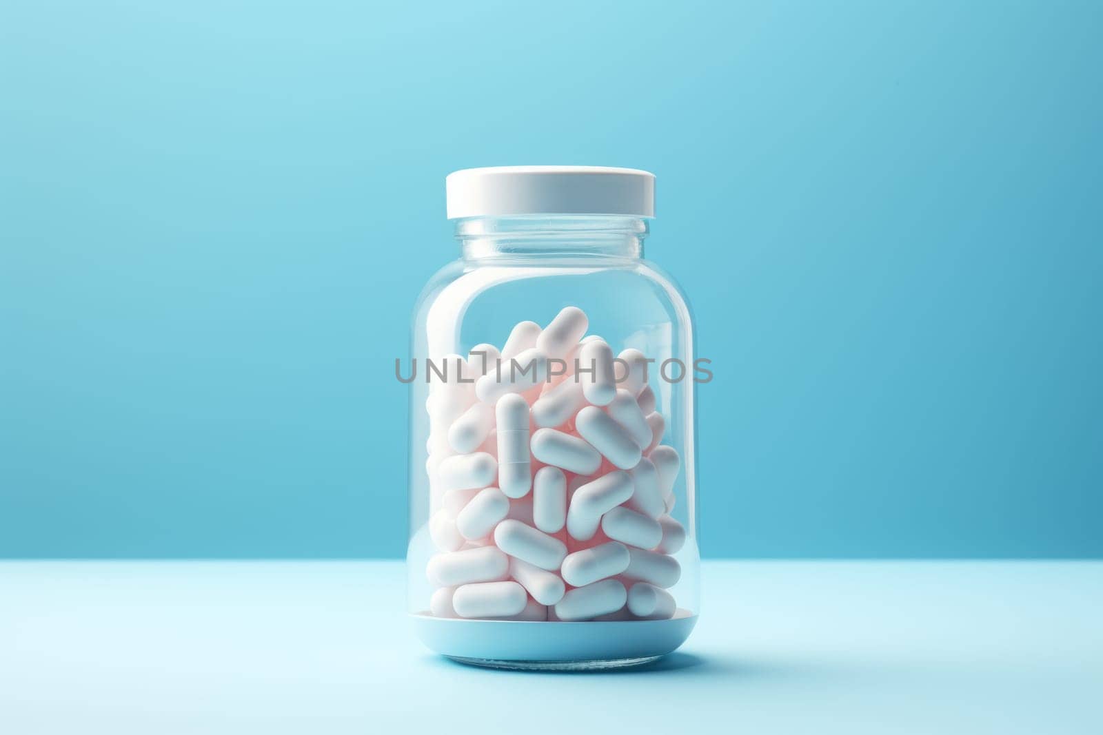 Pill bottle, light background, reality, balanced lighting, blue background. Generative AI by golfmerrymaker