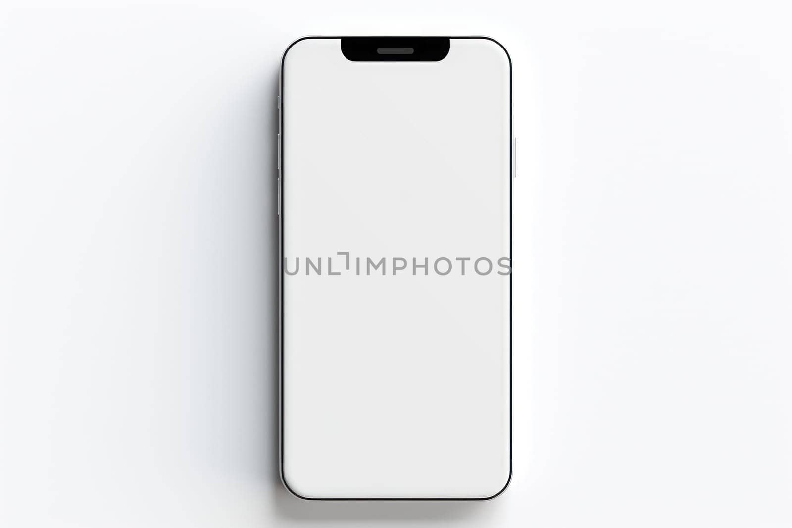 Mobile Phone isolated mockup with white screen isolated on white background. Generative AI.