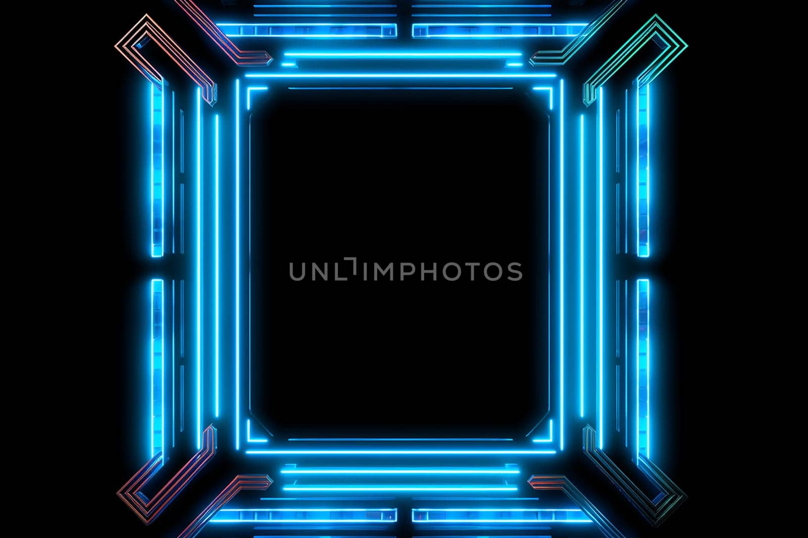 Vertical rectangle blue Neon frame on black background by Hype2art