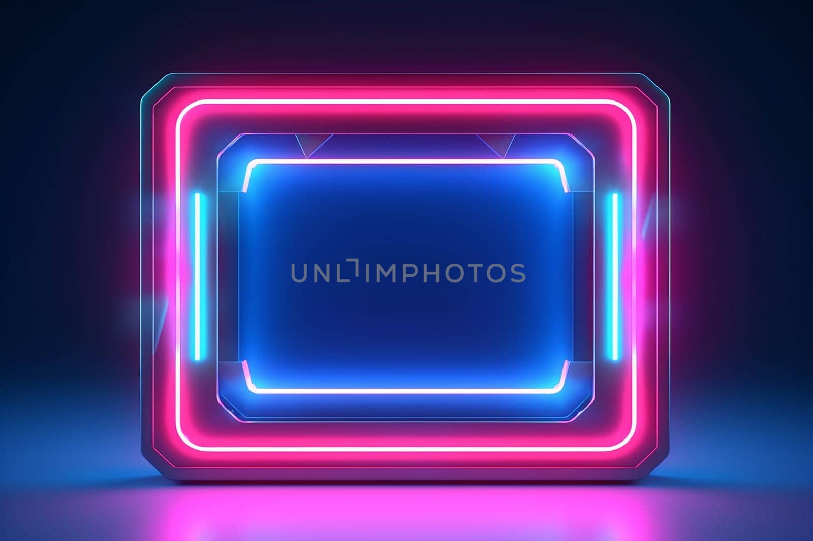 Neon lights frame mock up with glowing pink and blue lights. by Hype2art
