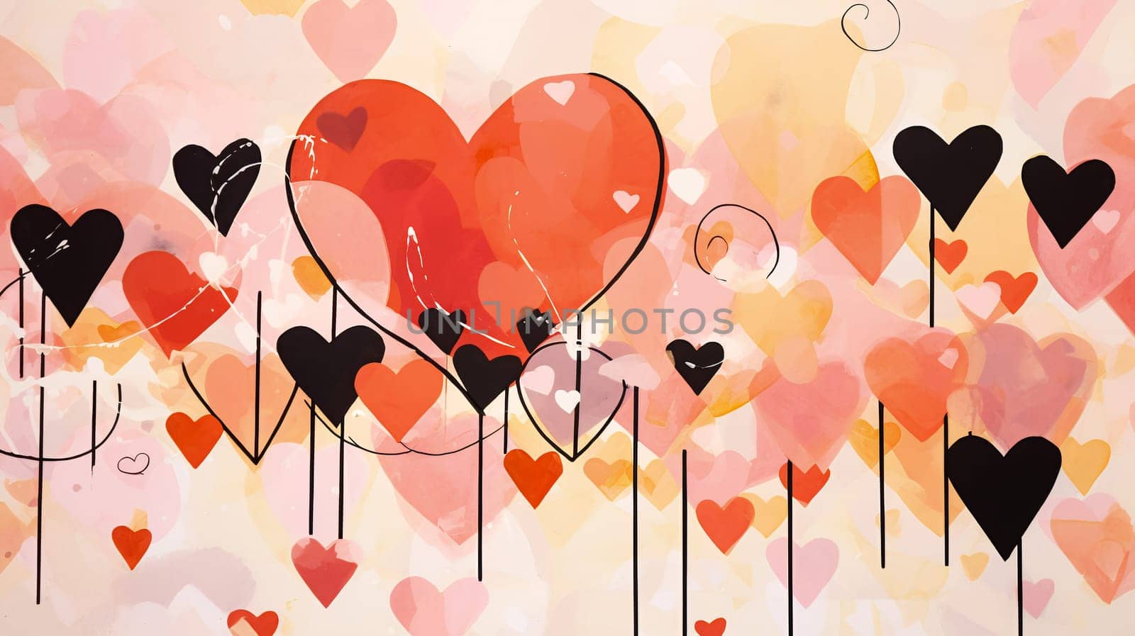 Artful hearts in a blend of red and pink hues create a whimsical valentine scene by chrisroll