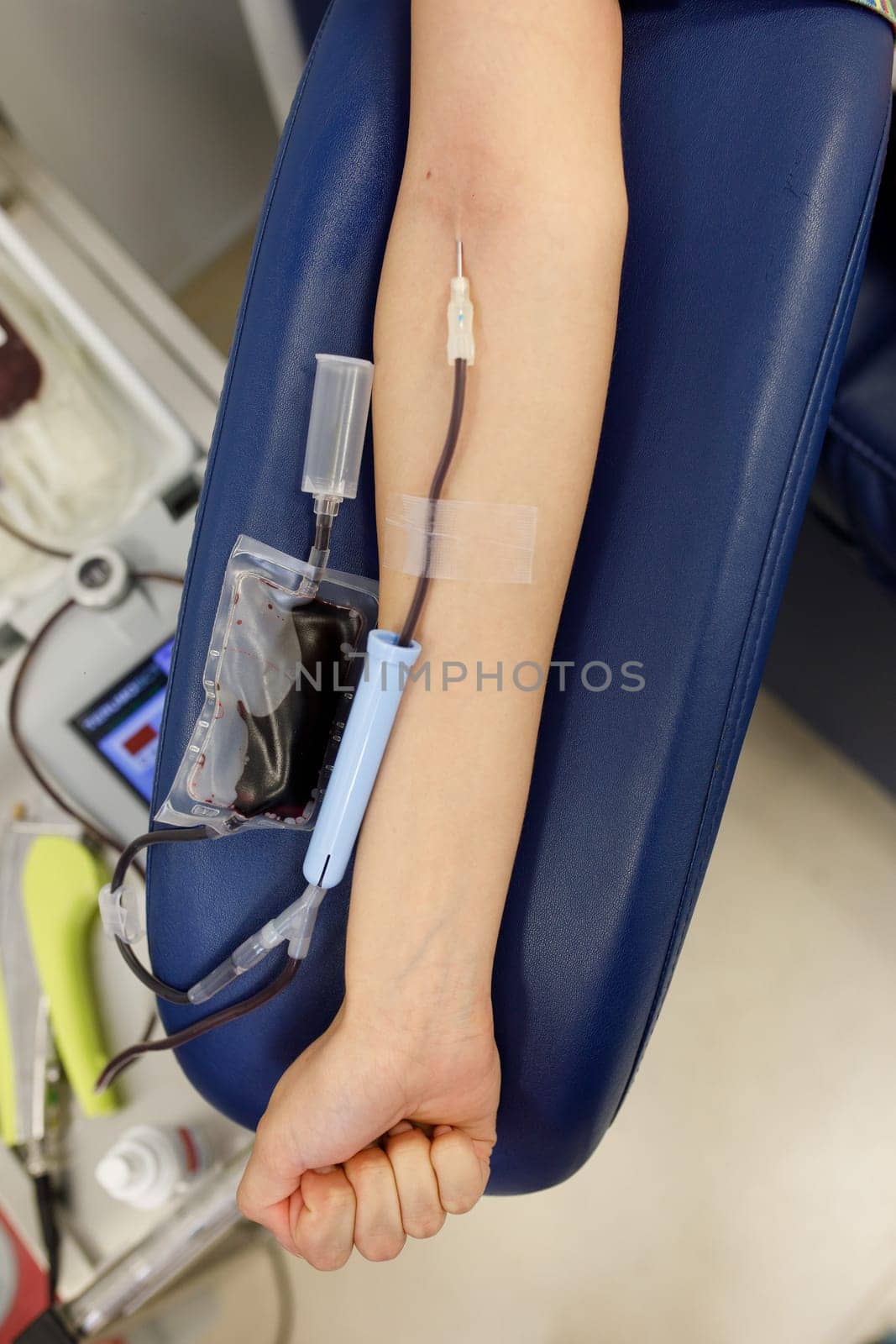 blood donor, gives blood in the laboratory. High quality photo
