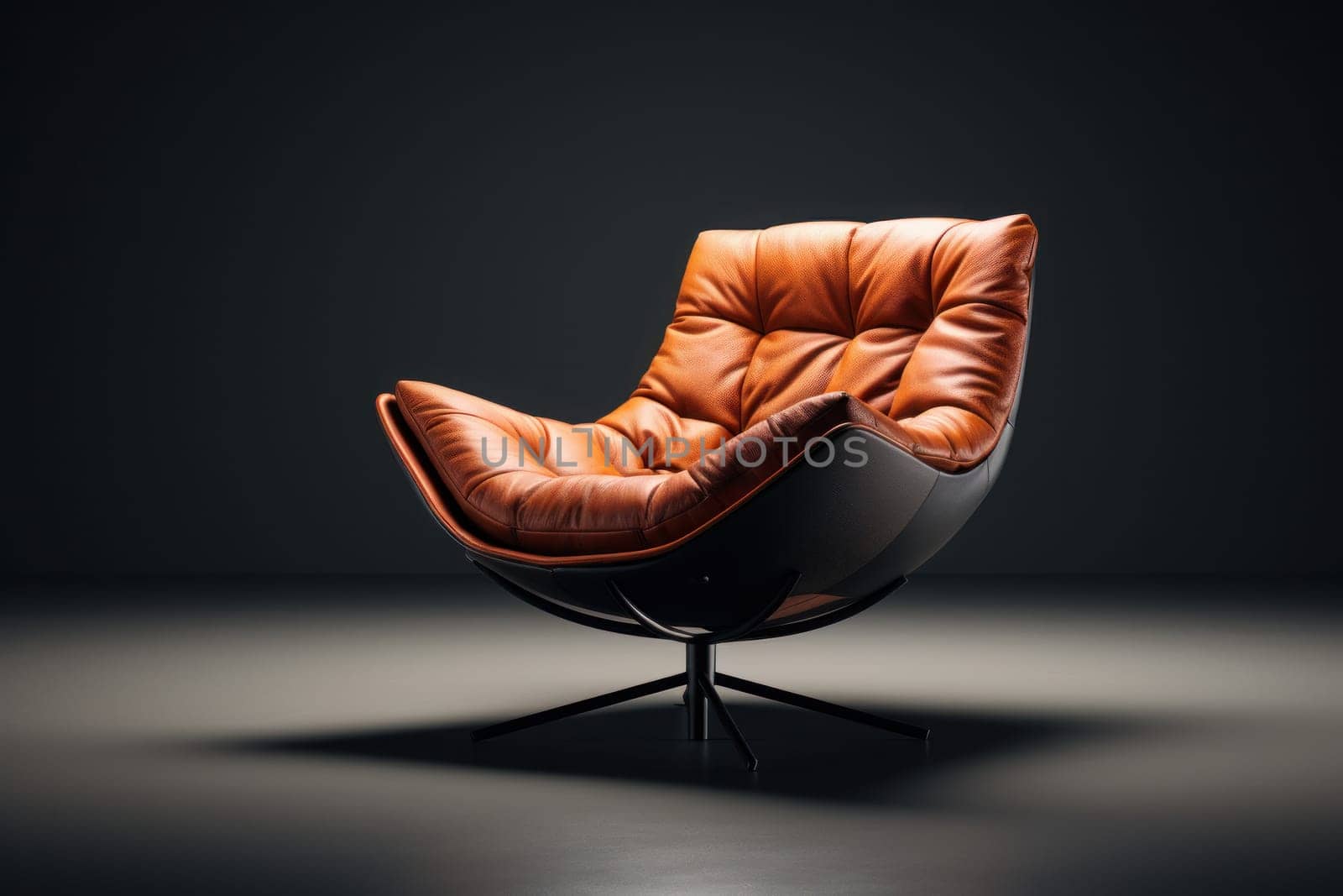 Minimalist aesthetic comfortable swivel armchair discrete exclusive minimalistic. Generative AI.