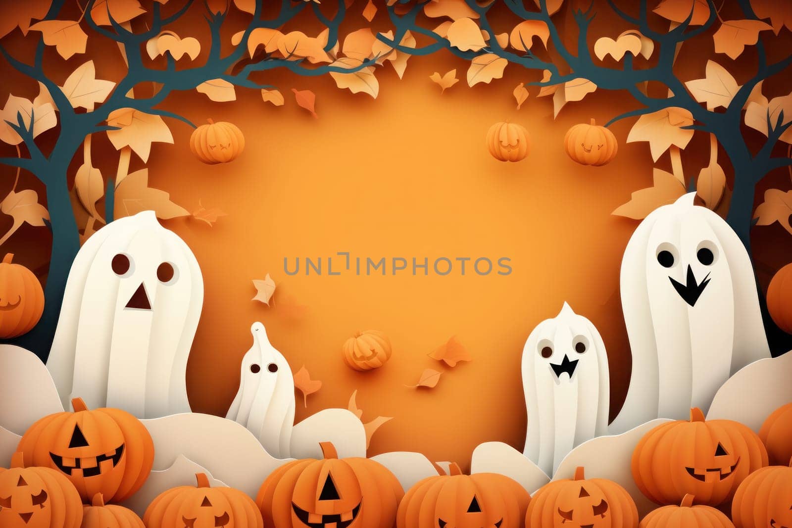 Halloween background for Greeting cards with paper cut style. Generative AI.