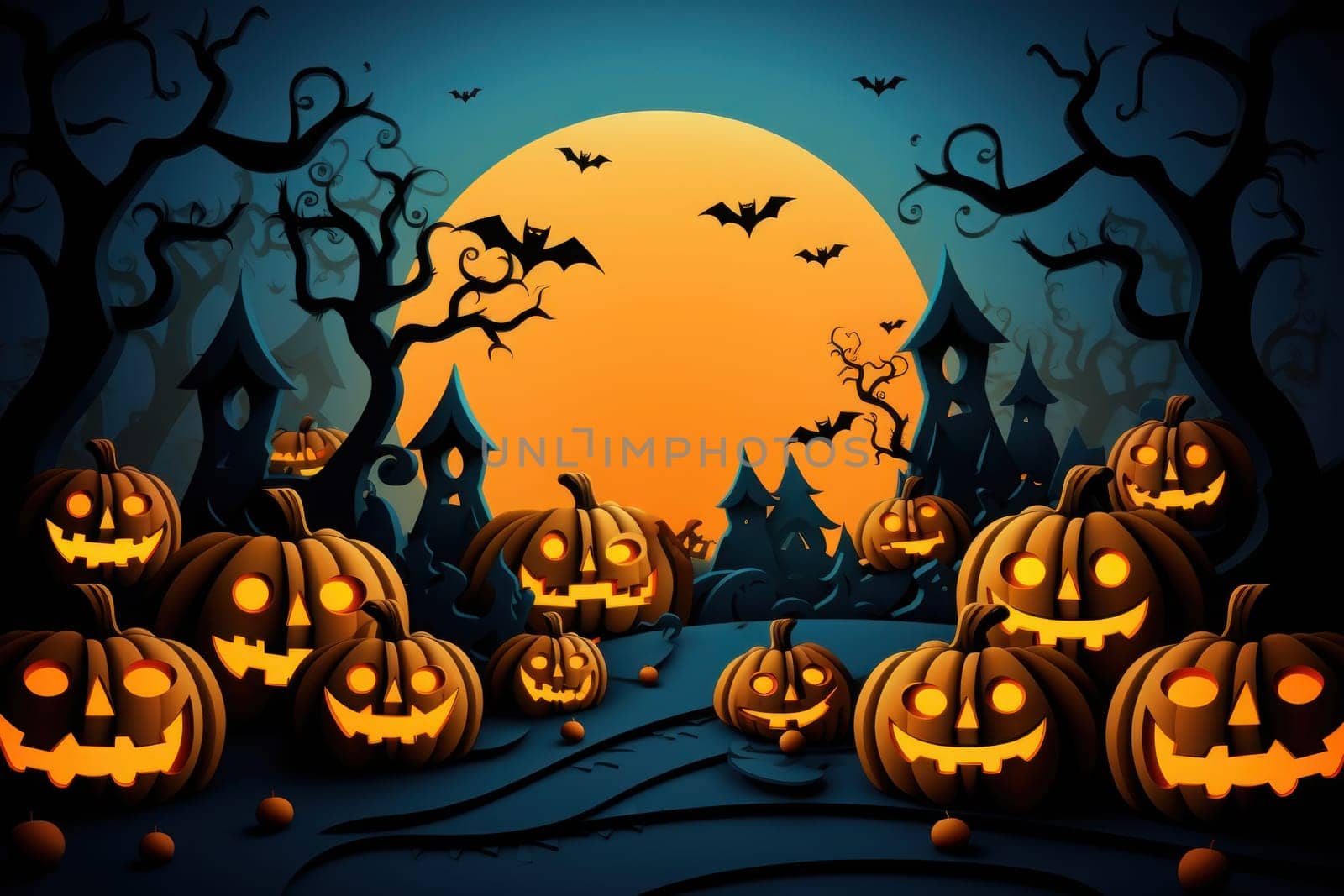 Halloween background for Greeting cards with paper cut style. Generative AI.