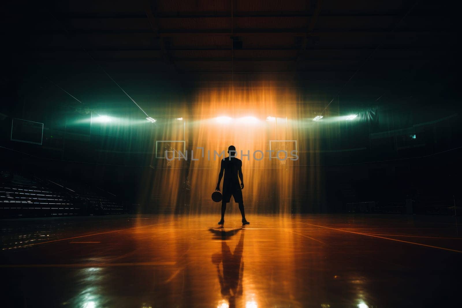 Low shutter glitch silhouette basketball ball bouncing, minimalist. Generative AI by golfmerrymaker