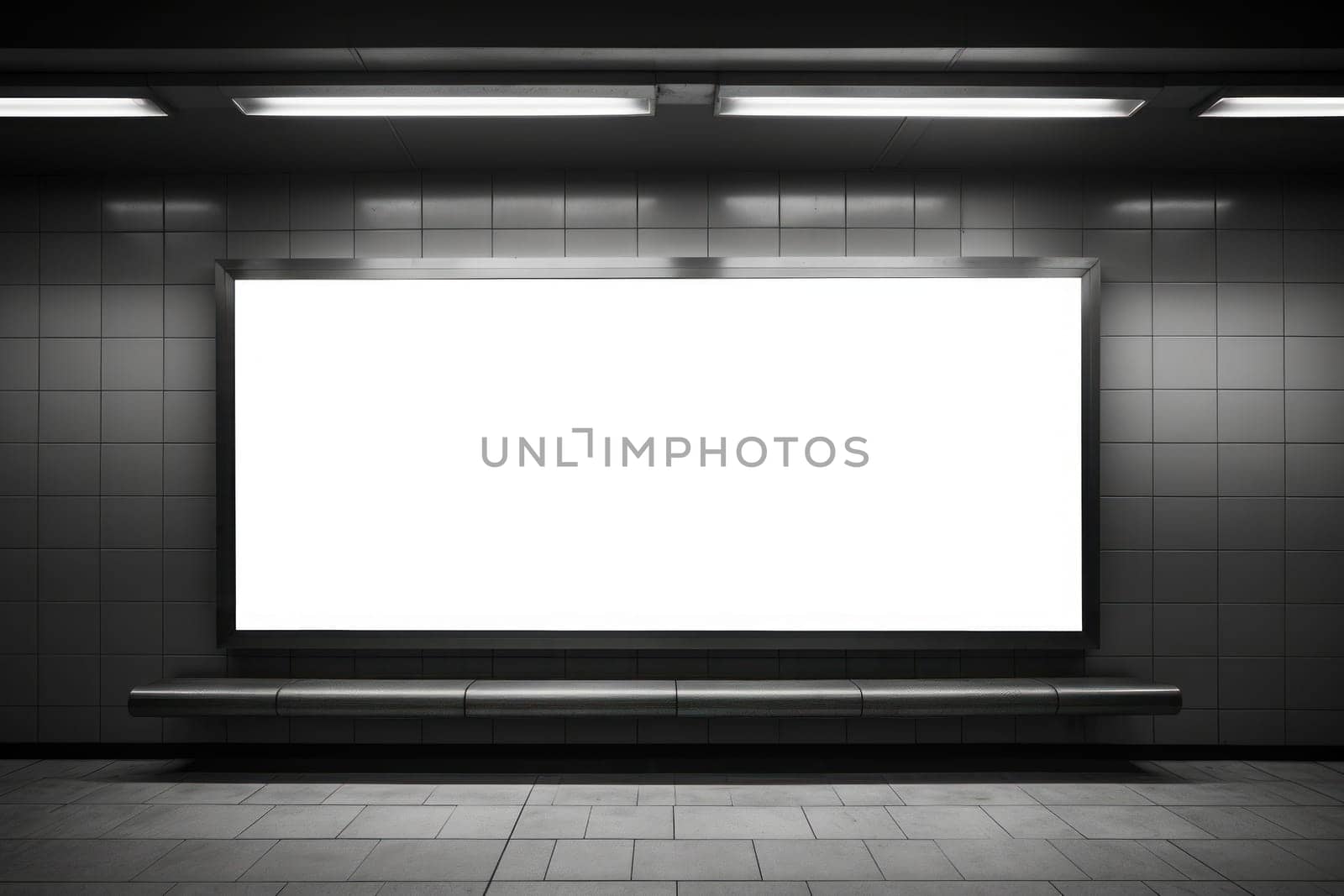 Subway Empty Billboard . copy space photojournalism. Generative AI.
