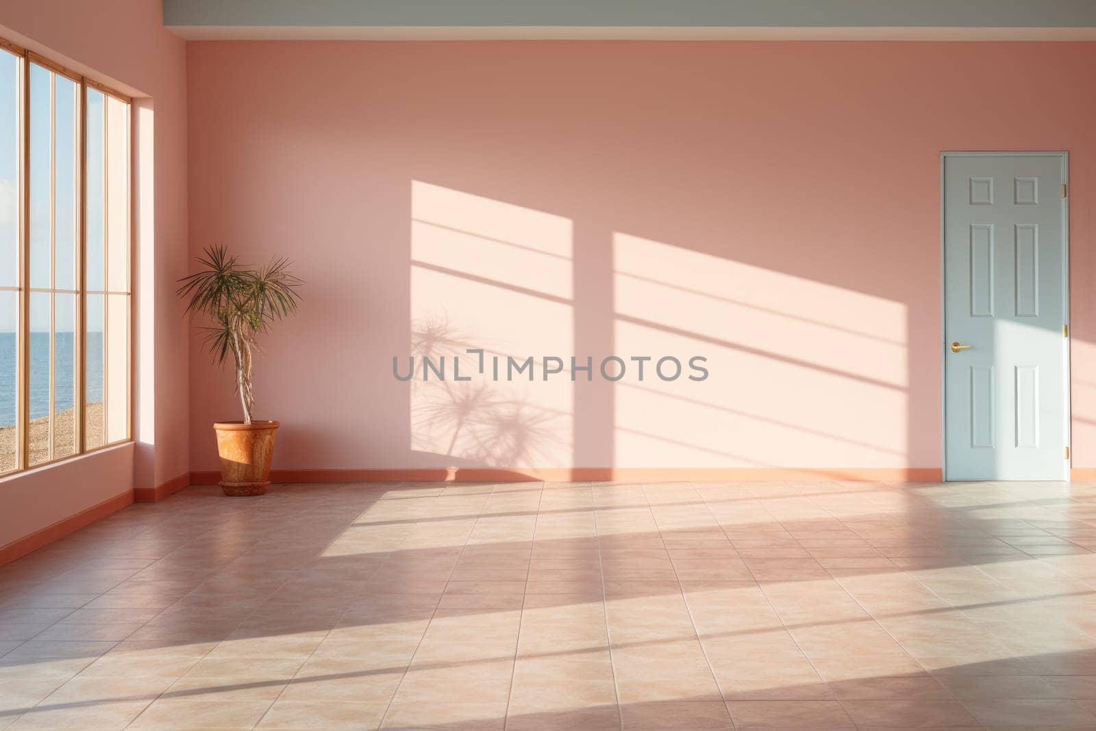Studio Background Display with Shadow and Light on Concrete Wall room. Generative AI.