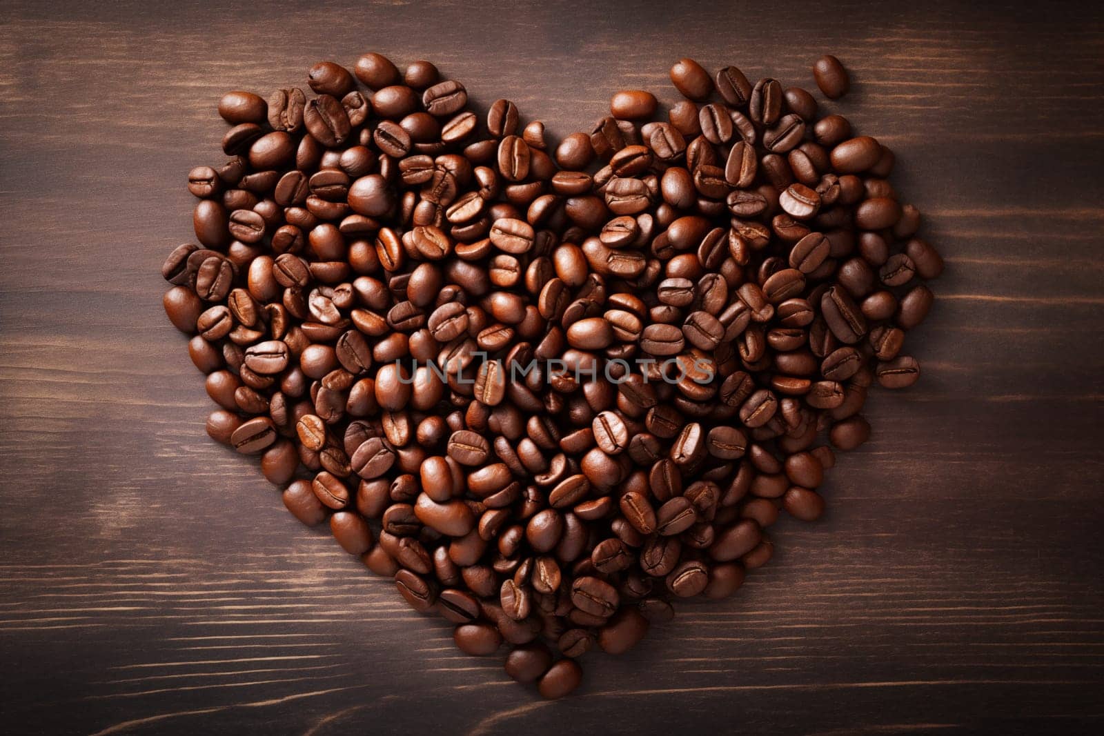 Heart-Shaped Coffee Beans on Wooden Background by dimol