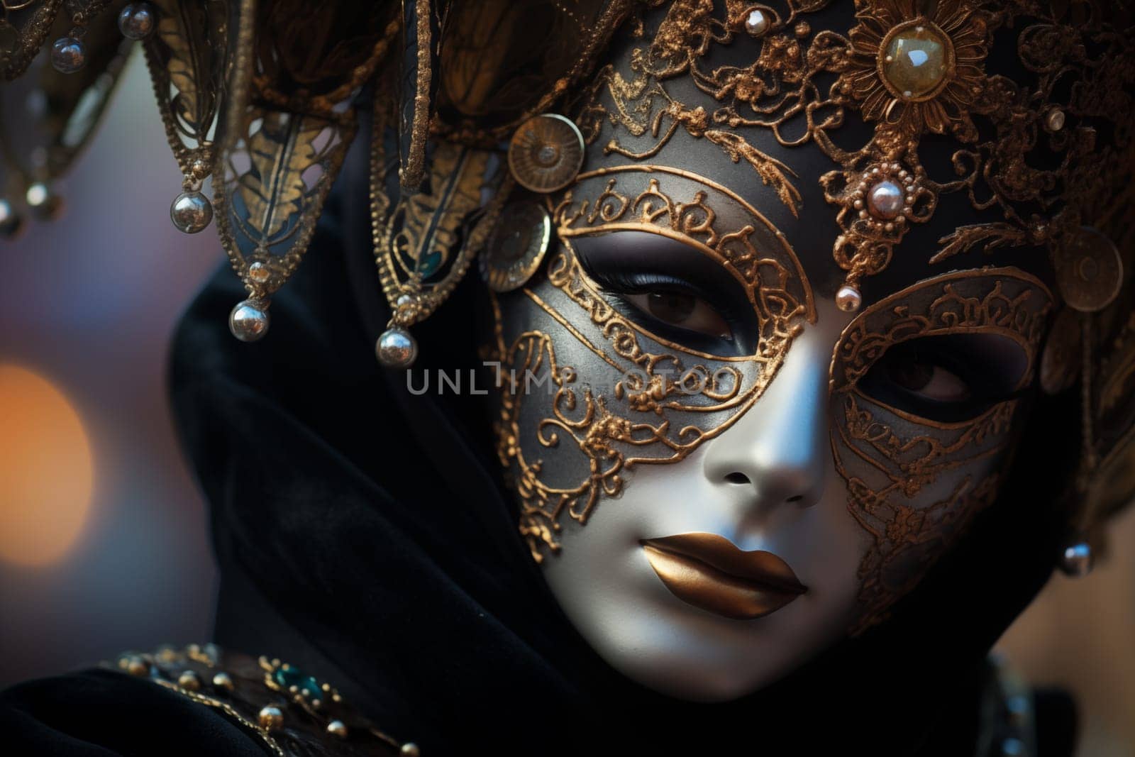 Elegant Person in Ornate Mask and Costume at Venice Carnival by dimol