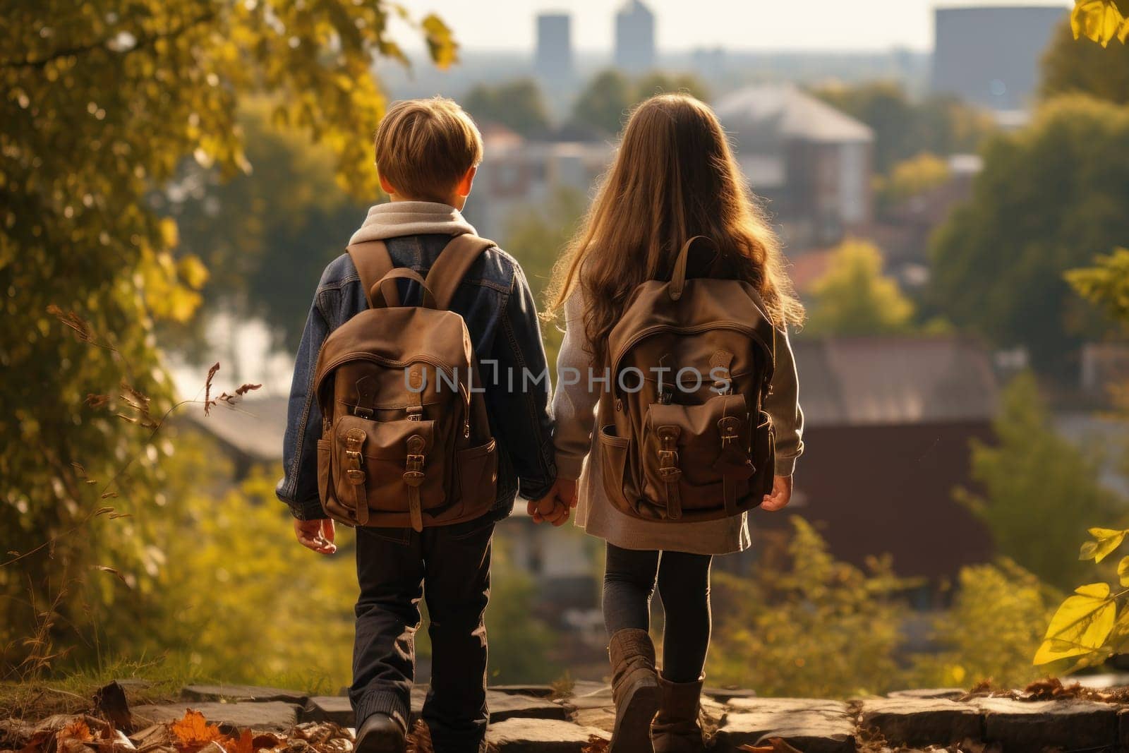 Children back to school after summer. Generative AI.