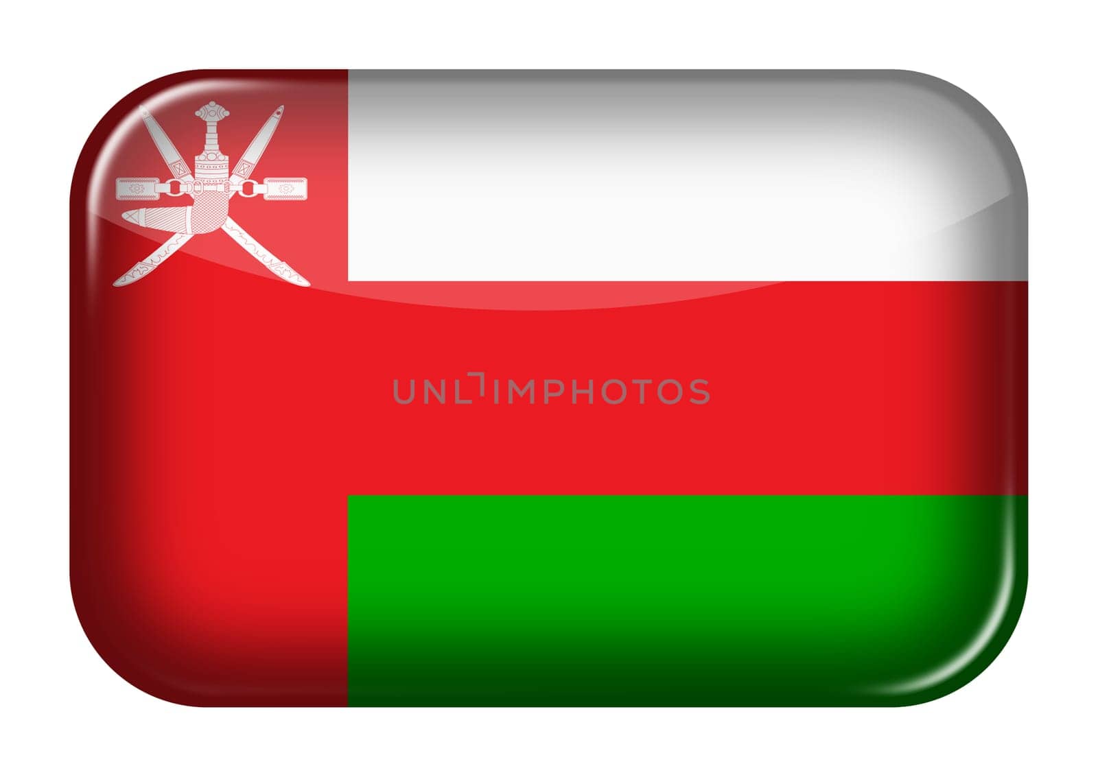 An Oman web icon rectangle button with clipping path 3d illustration red white green dagger swords