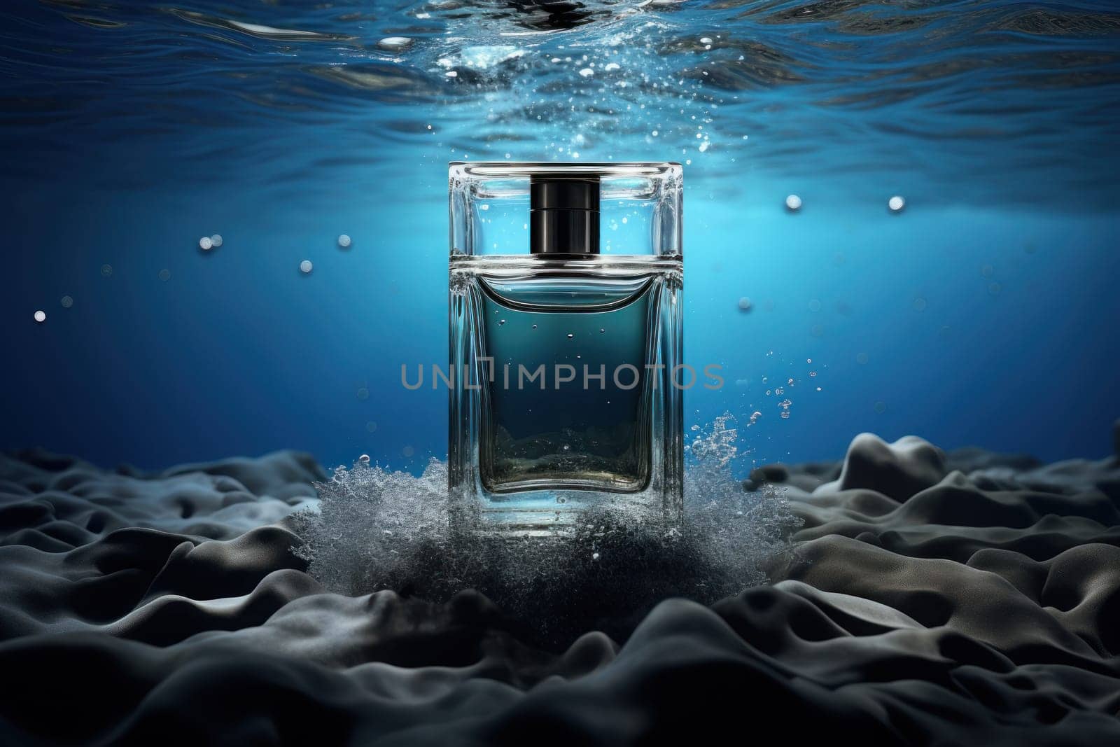 ads fragrance on black background. Generative AI.