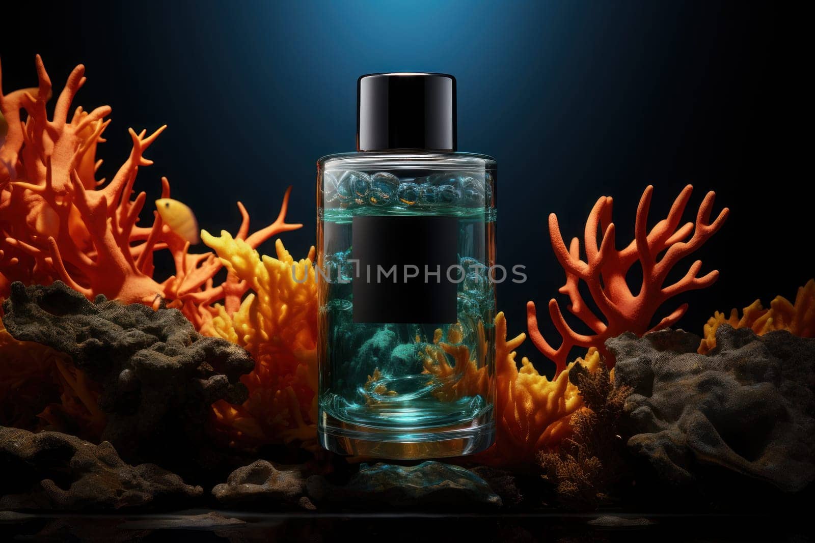 ads fragrance on black background. Generative AI.