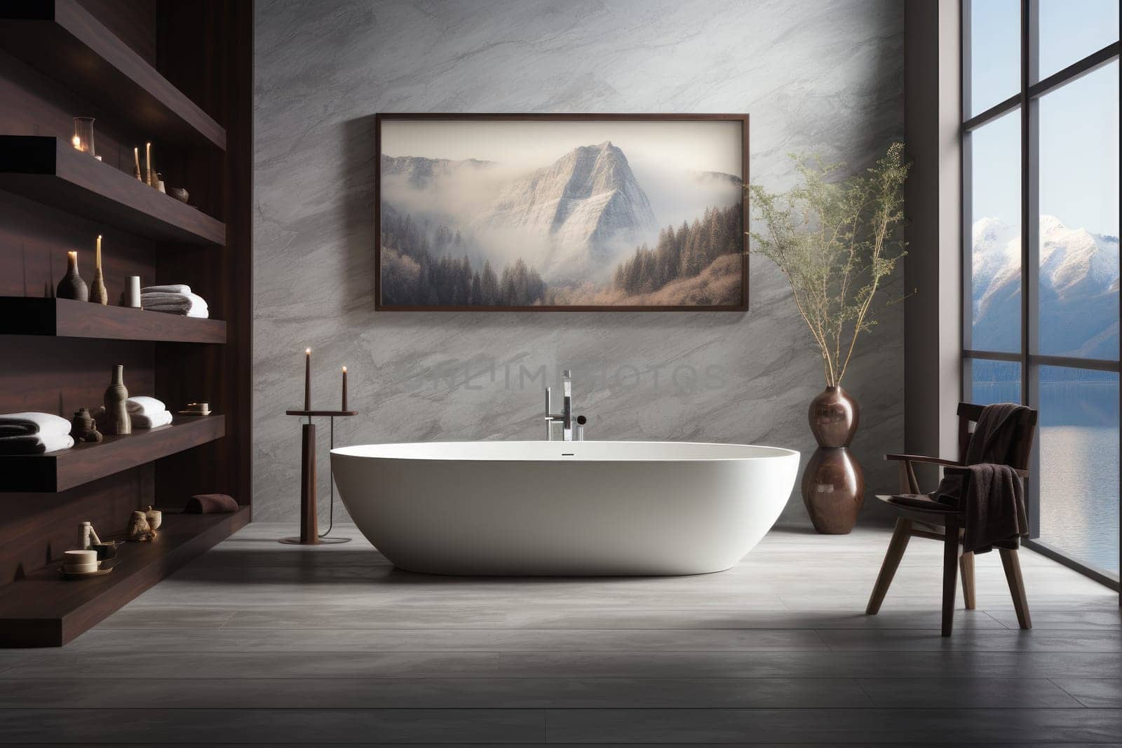 Sleek Minimalism A white marble bathtub with clean lines. Generative AI.