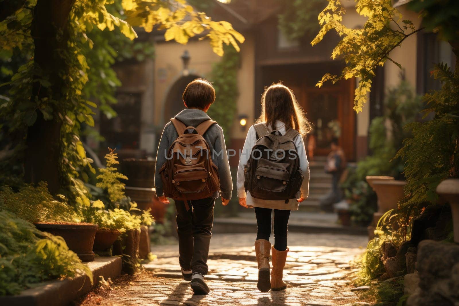 Children back to school after summer. Generative AI by golfmerrymaker