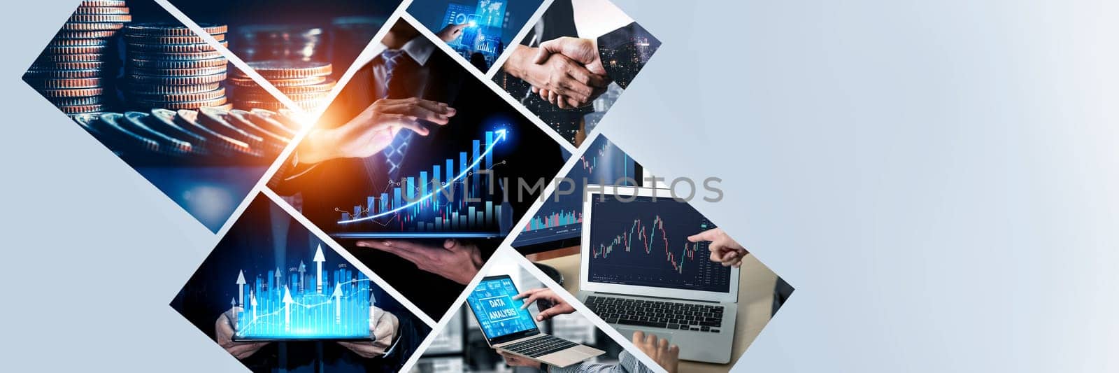 Futuristic business digital financial data technology concept for future big data analytic and business intelligence research for businessman analyst invest decisions making panoramic banner kudos