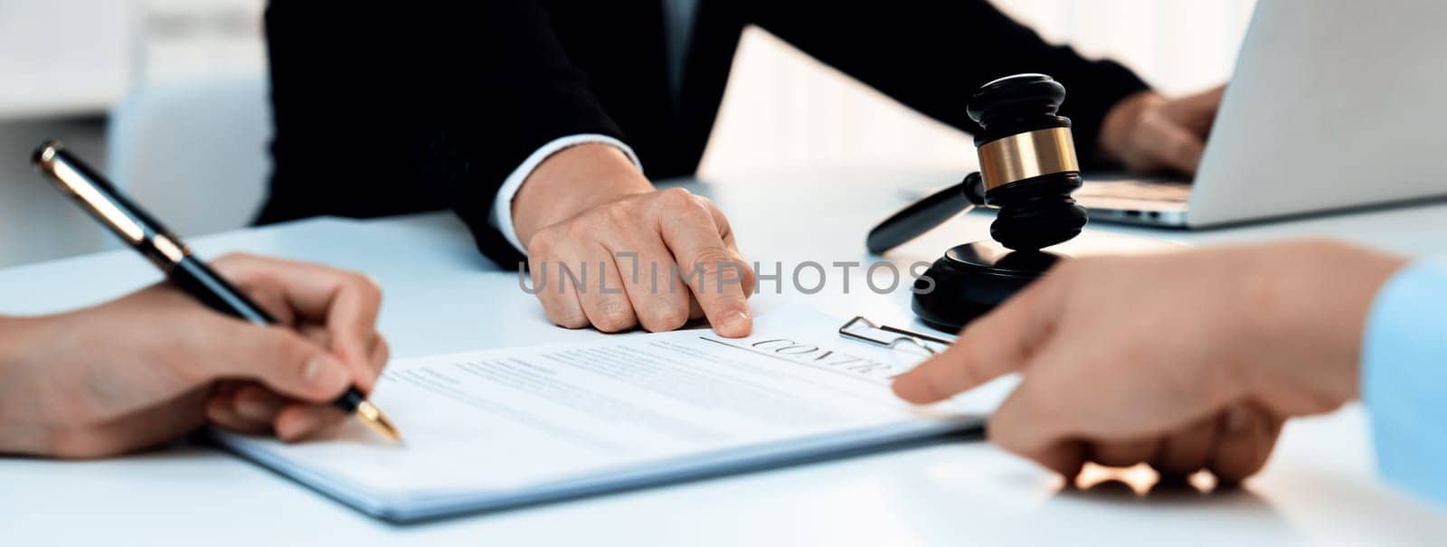 Couples file for divorcing and seek assistance from law firm to divide property after breakup. Obligations contract assist by lawyer in negotiating settlement agreement meeting. Panorama Rigid