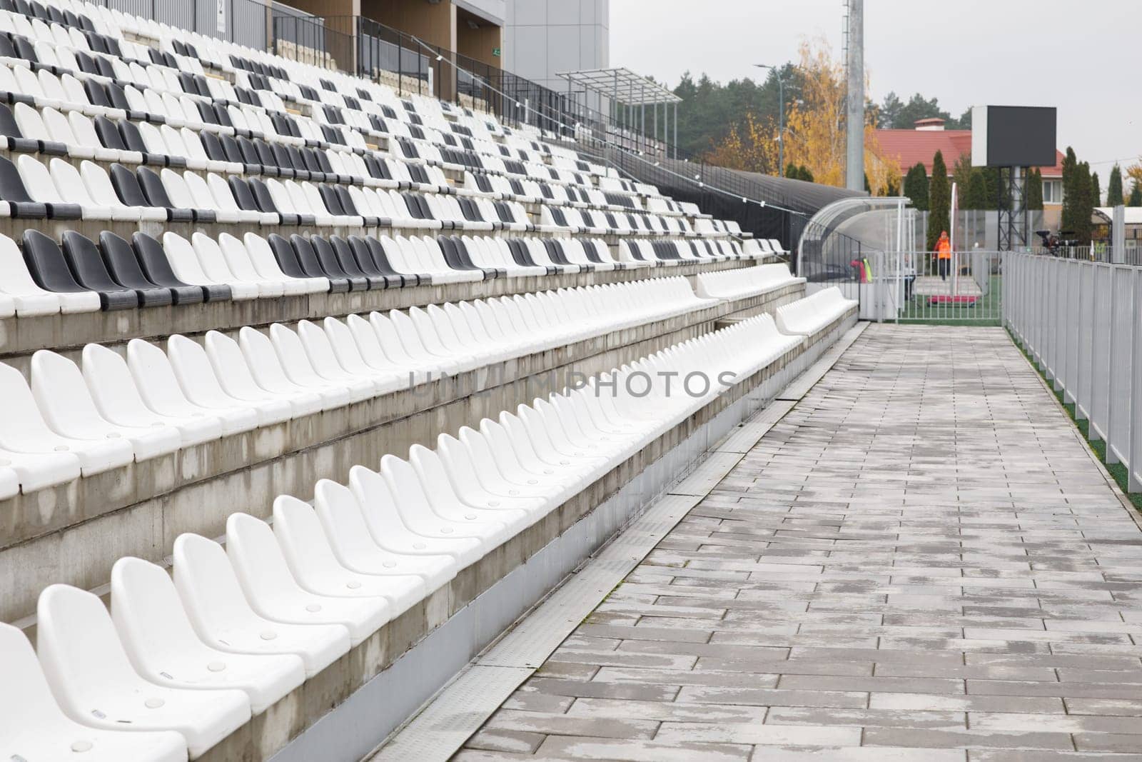 football tribune black and white chairs. High quality photo
