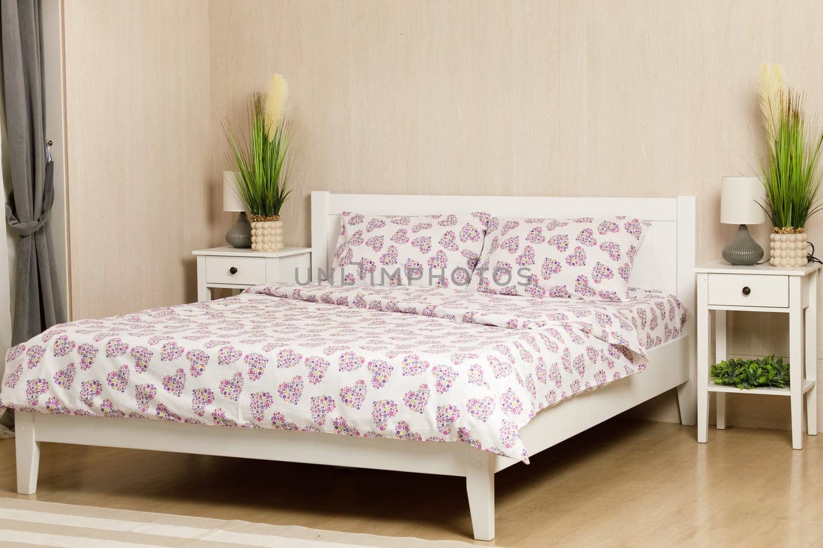 bedroom, bed linen bright room. High quality photo