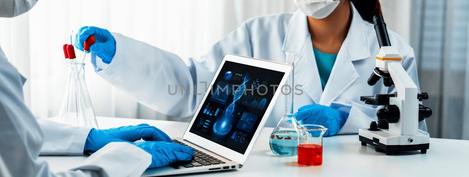 Innovative medical biotechnology software with lab researcher. Rigid by biancoblue