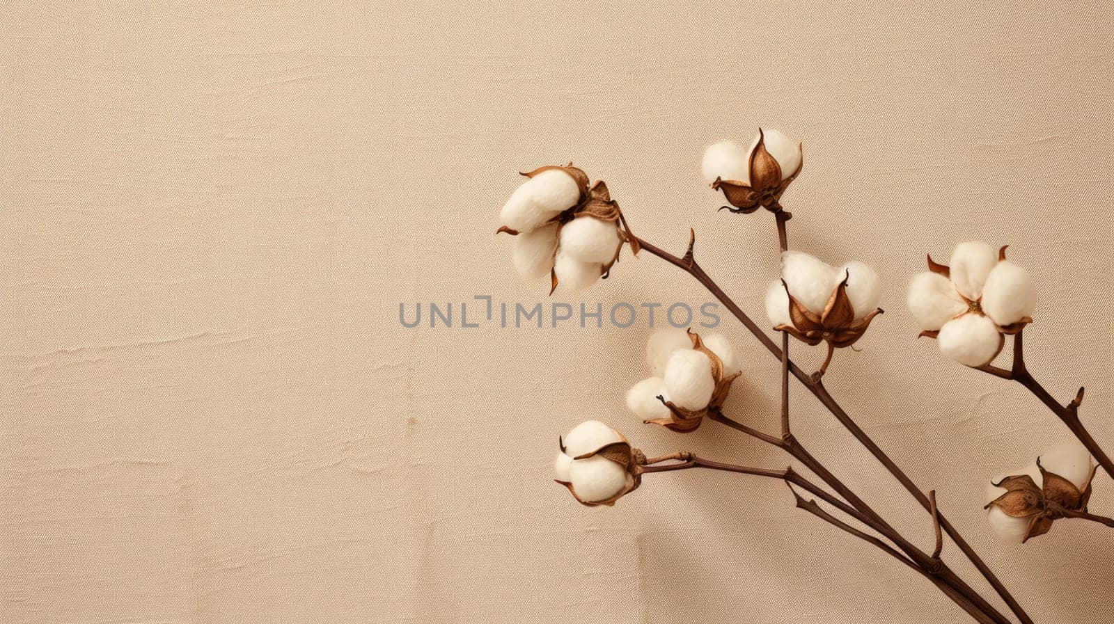 Dried fluffy cotton flower branch on a beige background by natali_brill