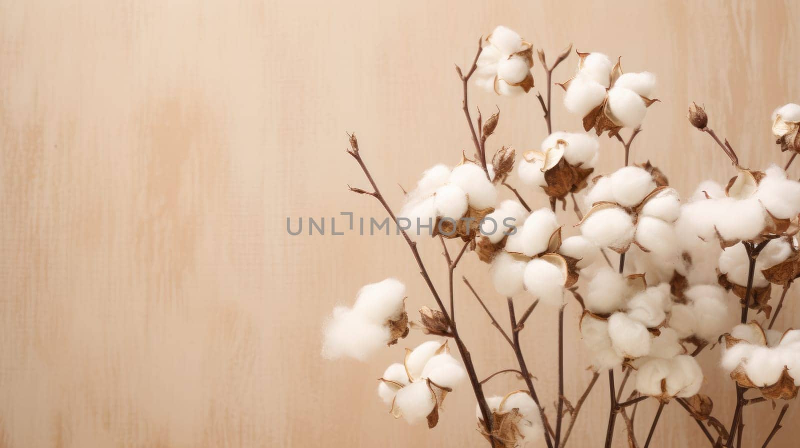 Dried fluffy cotton flower branch on a beige background by natali_brill