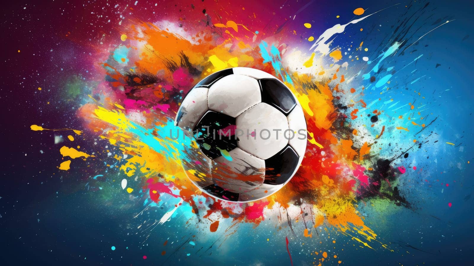 Soccer ball on vibrant splash colors background AI