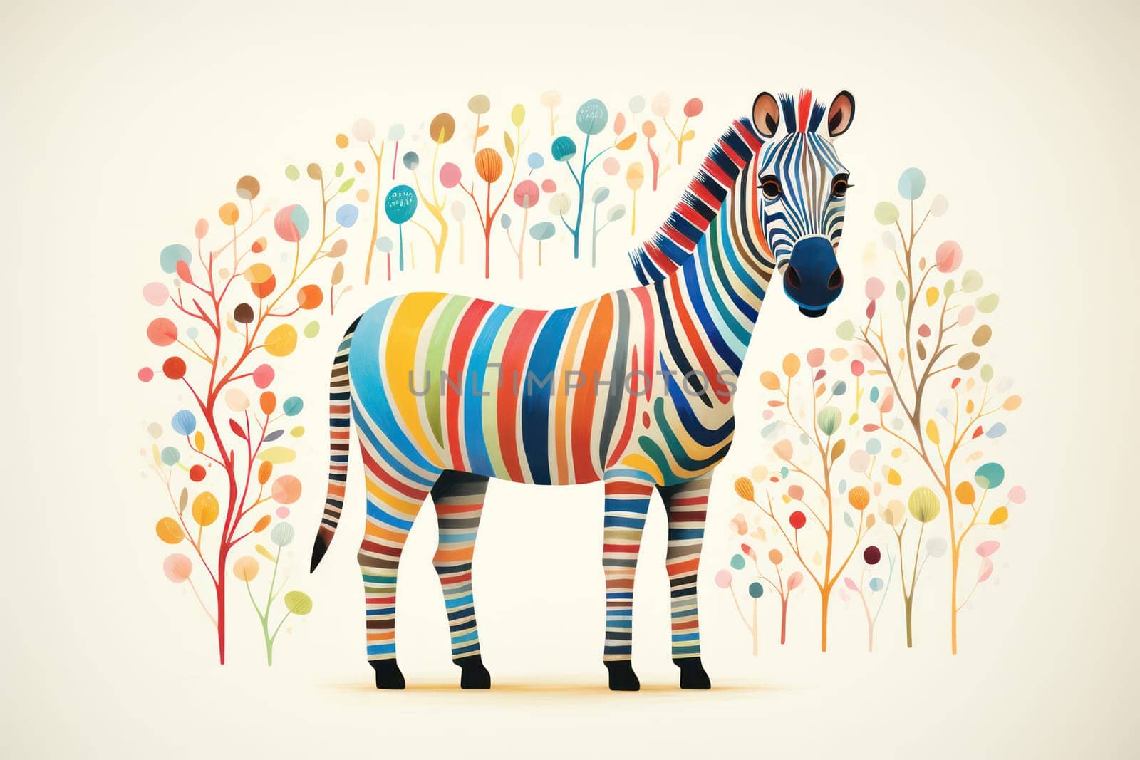 Striped Harmony: A Colorful Zebra Silhouette in African Savanna