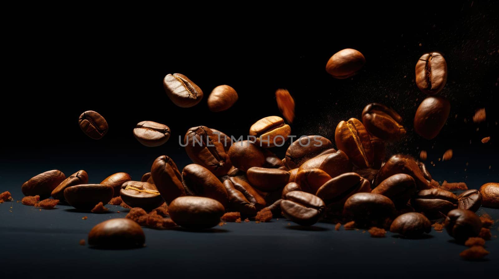 Aromatic Morning Brew with Dark Roasted Coffee Beans on a Rustic Wooden Table